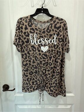 Leopard 'Blessed' Tie-Front Tee - Brown